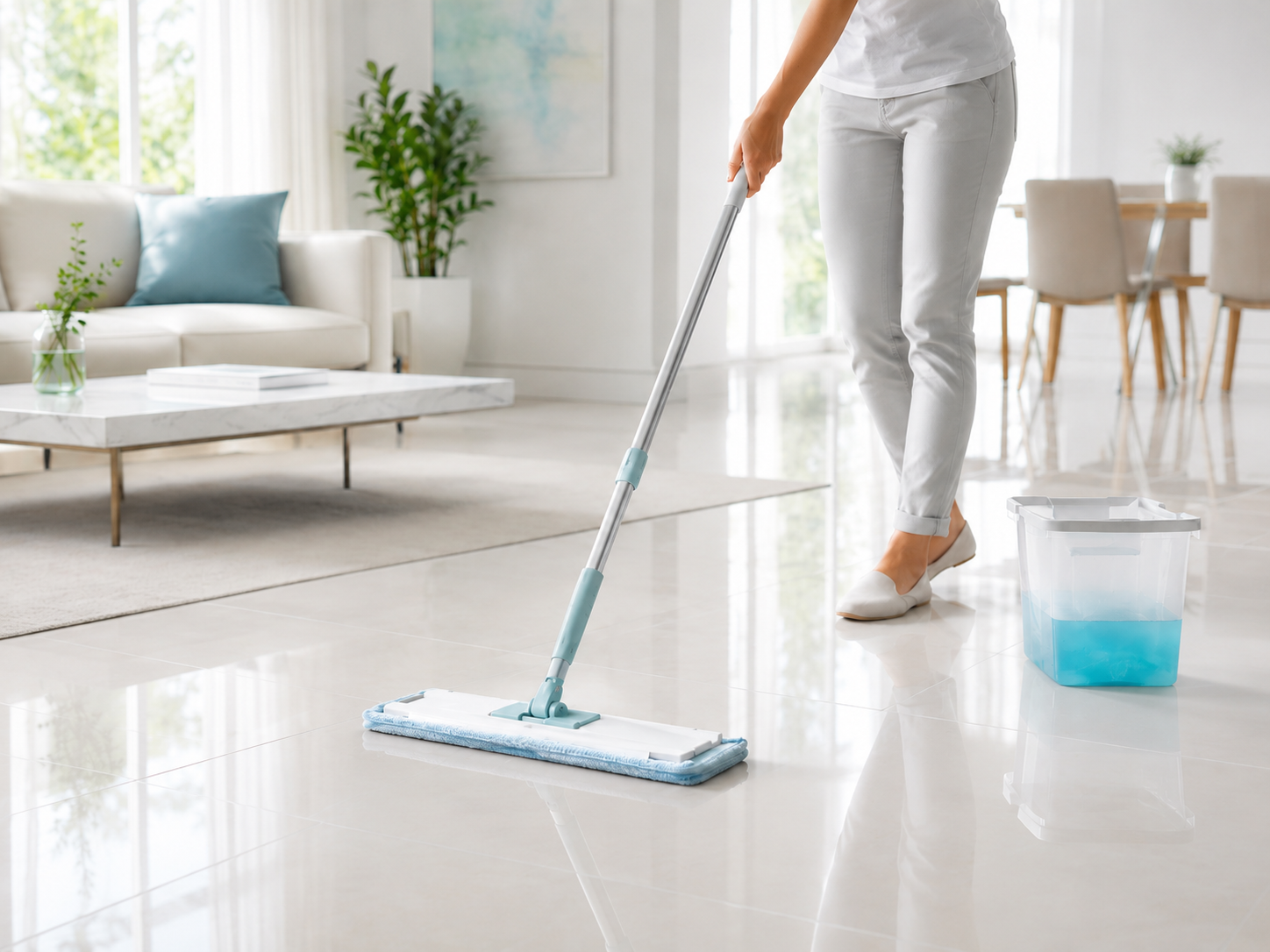 Limpieza con lámina blish en el piso